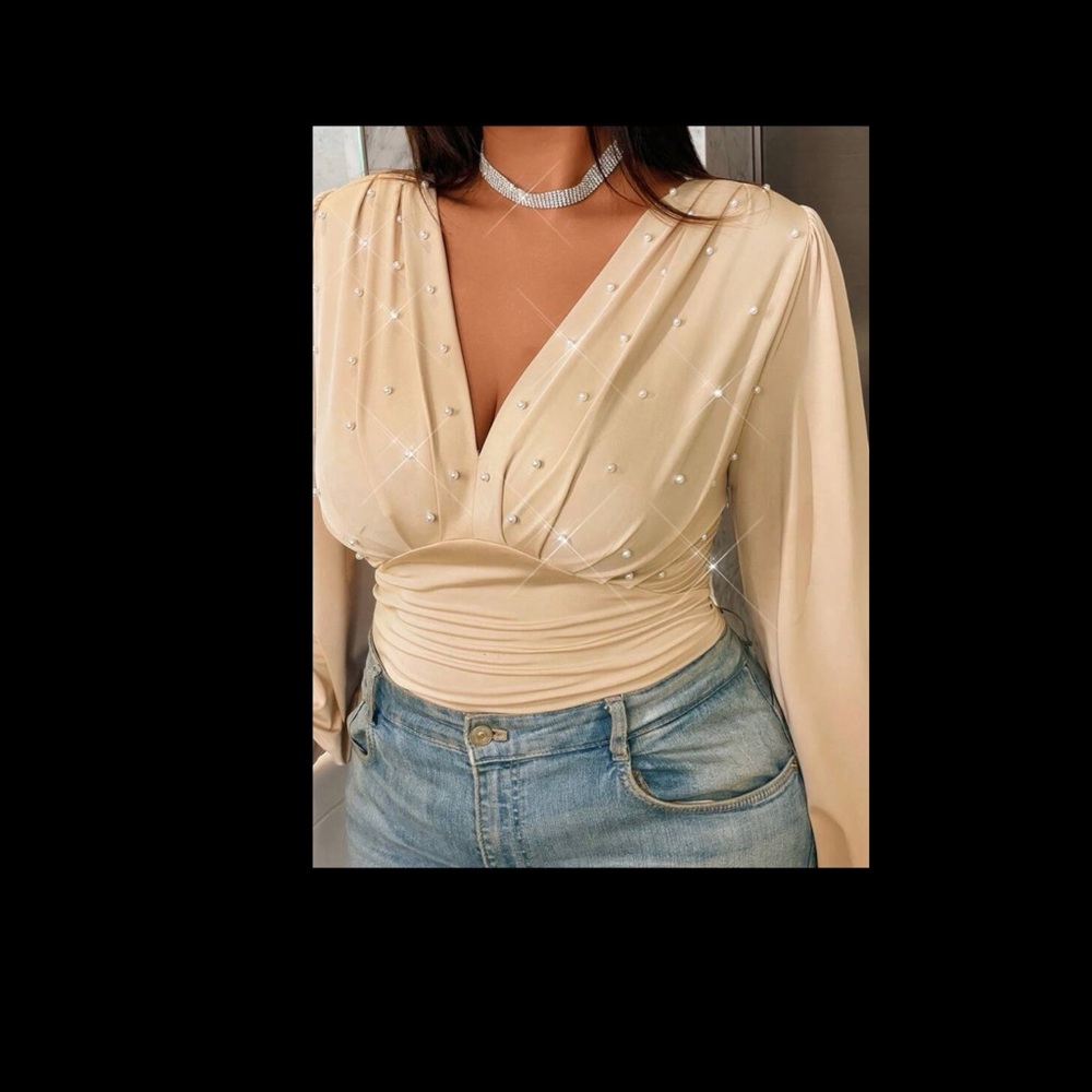 Stylish Cream Blouse with Sparkling Details